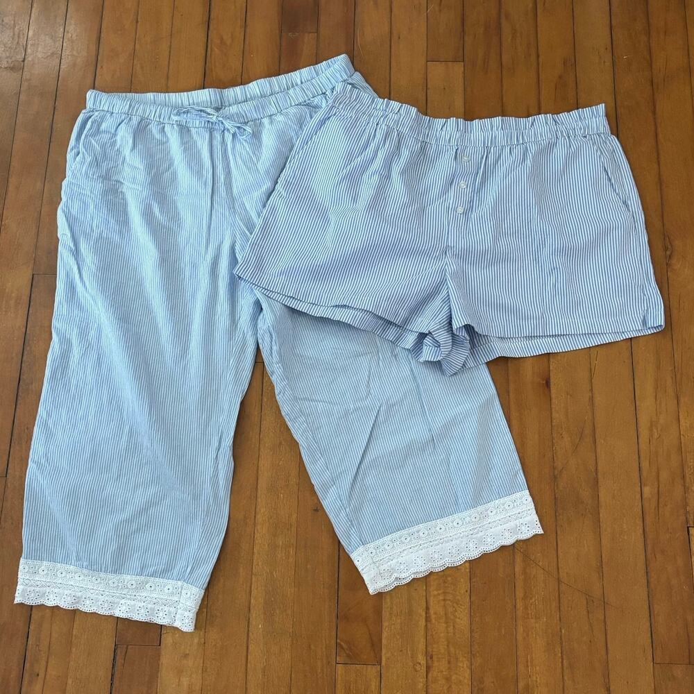 Lot of 2 Pajama Pants Shorts Size L Striped Blue White LOFT Shabby Chic Lounge